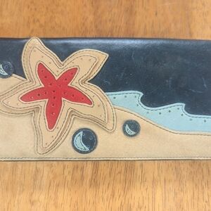 Isabella Fiore Blue Leather Wallet Starfish Sea Life Gold Sparkle